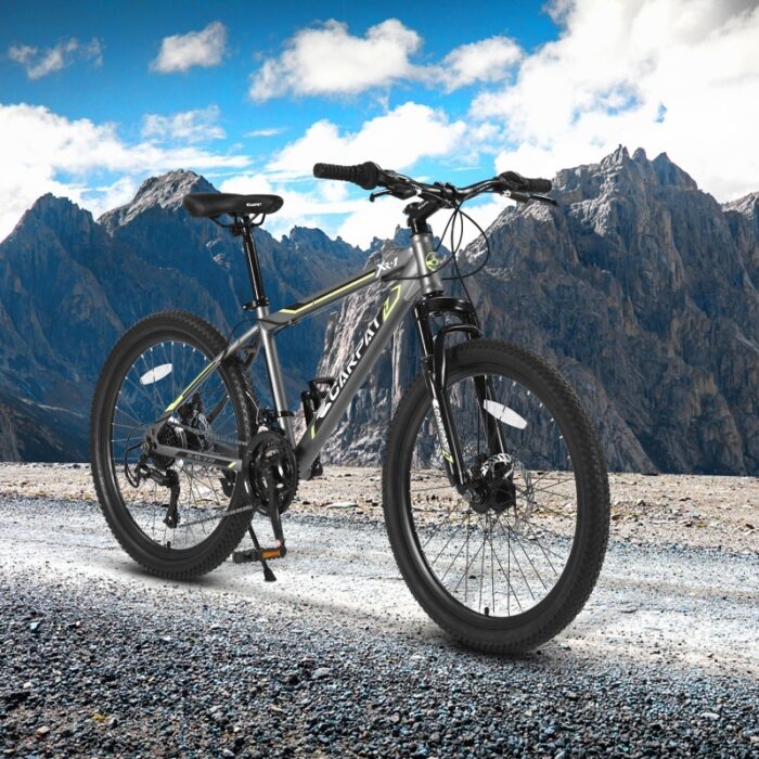24 Inch Mountain Bike, Suitable For Boys And Girls, Steel Frame, Shimano 21 Speed Mountain Bike, With Dual Disc Brakes And Front Suspension - Image 1