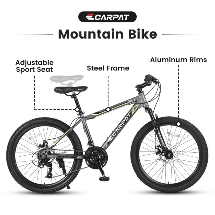 24 Inch Mountain Bike, Suitable For Boys And Girls, Steel Frame, Shimano 21 Speed Mountain Bike, With Dual Disc Brakes And Front Suspension - Image 6