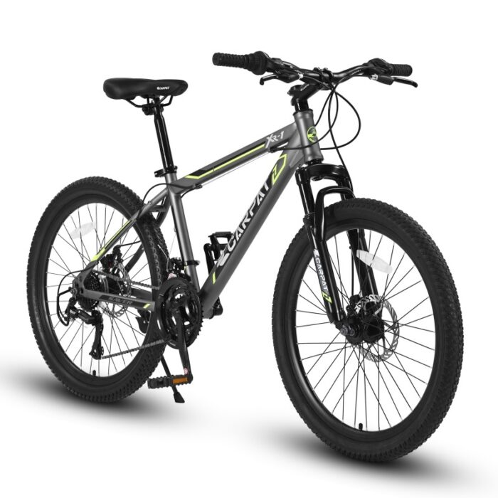 24 Inch Mountain Bike, Suitable For Boys And Girls, Steel Frame, Shimano 21 Speed Mountain Bike, With Dual Disc Brakes And Front Suspension - Image 2