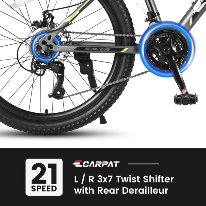 24 Inch Mountain Bike, Suitable For Boys And Girls, Steel Frame, Shimano 21 Speed Mountain Bike, With Dual Disc Brakes And Front Suspension - Image 4