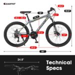 24 Inch Mountain Bike, Suitable For Boys And Girls, Steel Frame, Shimano 21 Speed Mountain Bike, With Dual Disc Brakes And Front Suspension - Image 7