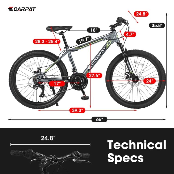 24 Inch Mountain Bike, Suitable For Boys And Girls, Steel Frame, Shimano 21 Speed Mountain Bike, With Dual Disc Brakes And Front Suspension - Image 7