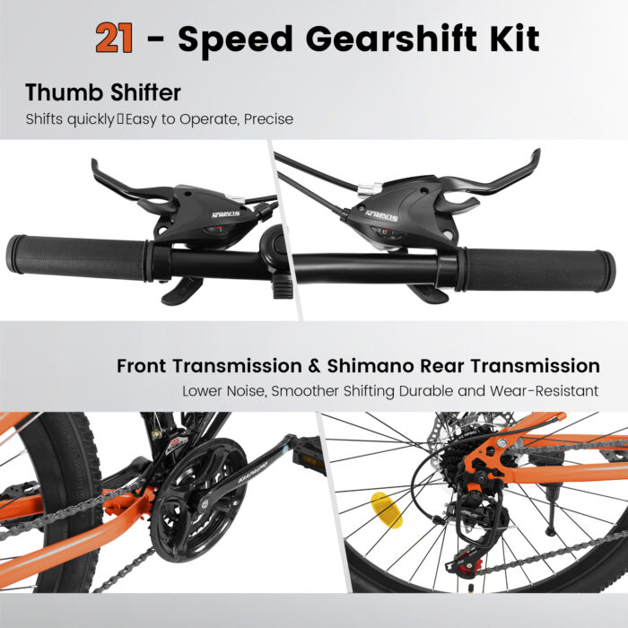 A26336-26 Inch Steel Frame Shock Fork Plus Shock Absorber 21-speed Unisex Mountain Bike - Image 2