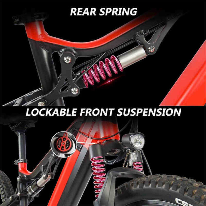 Red 500W Electric Ebike - 27.5 Inch Electric Mountain Bicycle 48V 27 Speed - Bafang Motor - Image 8