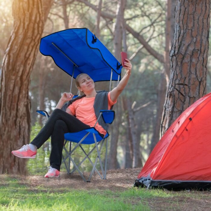 1Pc Foldable Camping Chair With Canopy Cup Holder 330LBS Max Load Folded As A Carry Bag Fedex Shipping - Image 4