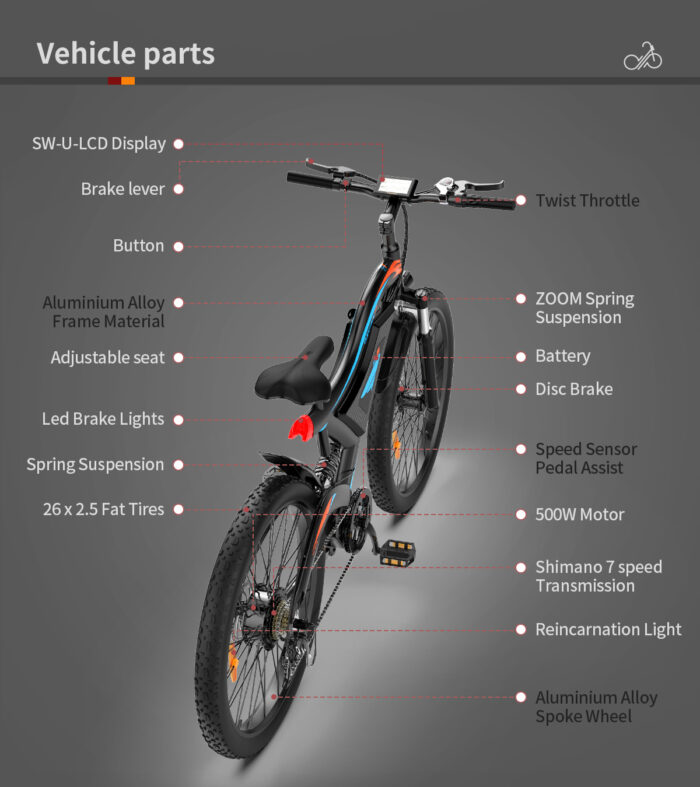 26x2.35 Inch E-Bike  48V 500W Rear Motor  15AH Lithium Battery  Front Suspension & Dual Mechanical Disc Brakes - Image 4