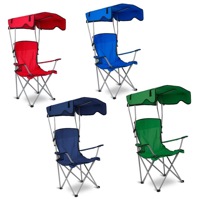 1Pc Foldable Camping Chair With Canopy Cup Holder 330LBS Max Load Folded As A Carry Bag Fedex Shipping - Image 1