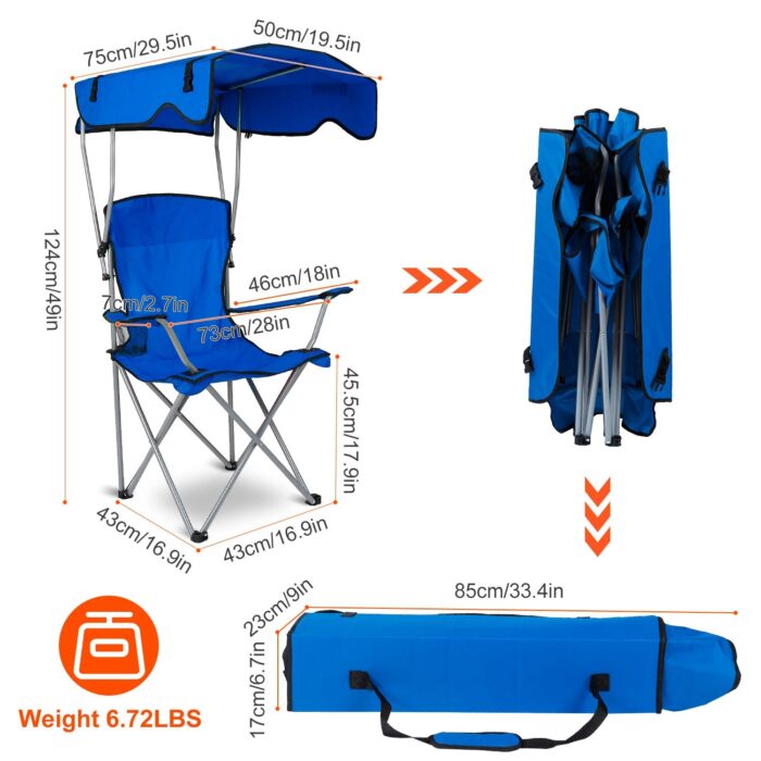 1Pc Foldable Camping Chair With Canopy Cup Holder 330LBS Max Load Folded As A Carry Bag Fedex Shipping - Image 6
